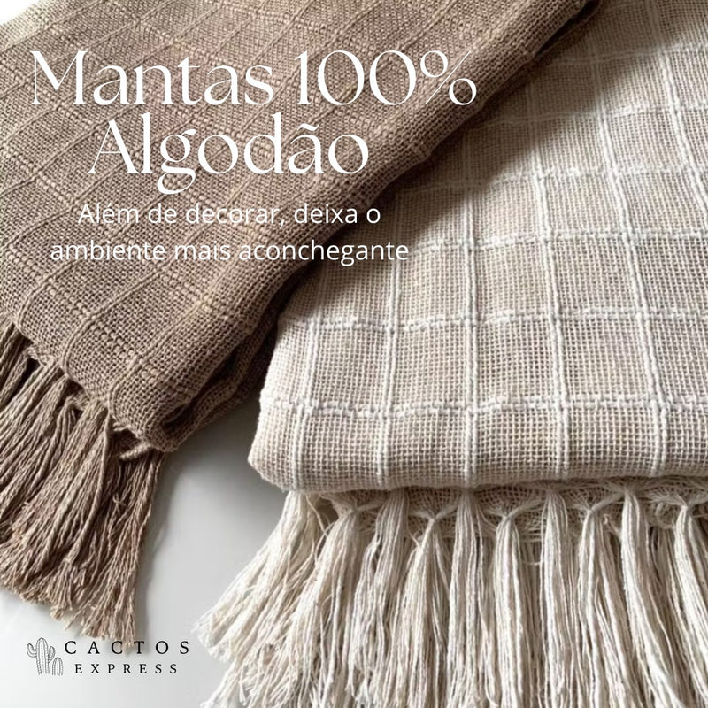 Manta Decorativa Tear manual fio tinto 100% algodão - Cactos Express