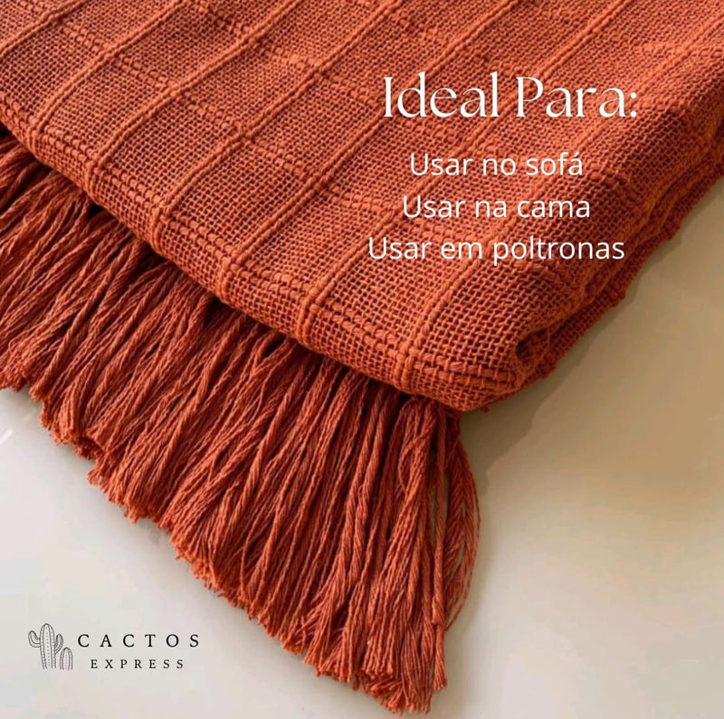 Manta Decorativa Tear manual fio tinto 100% algodão - Cactos Express