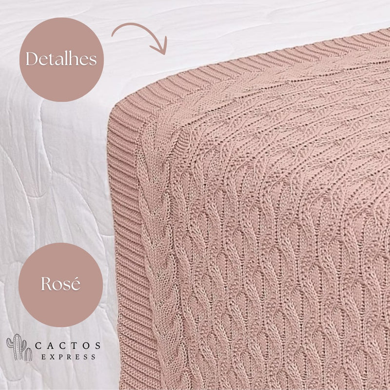 Kit Peseira Tricot Cama Casal Queen + 3 Capas Almofadas - Cactos Express