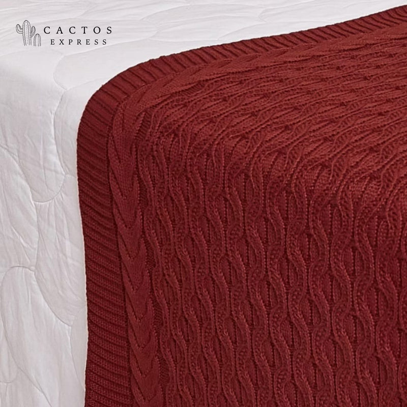 Kit Peseira Tricot Cama Casal Queen + 3 Capas Almofadas - Cactos Express