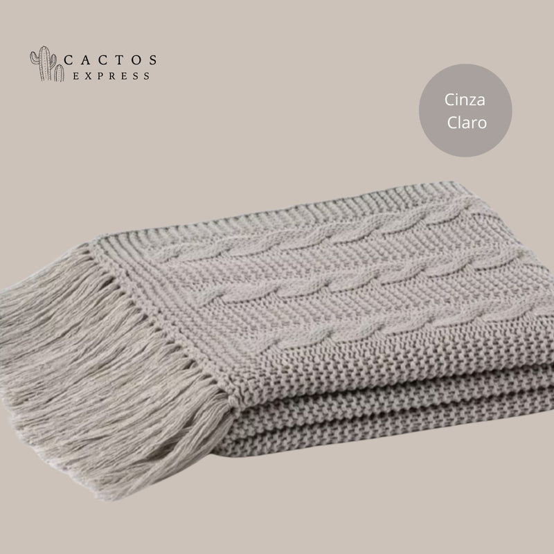 Manta Peseira Tricô Com Franja Sofá/Cama Casal, Queen, King - Cactos Express