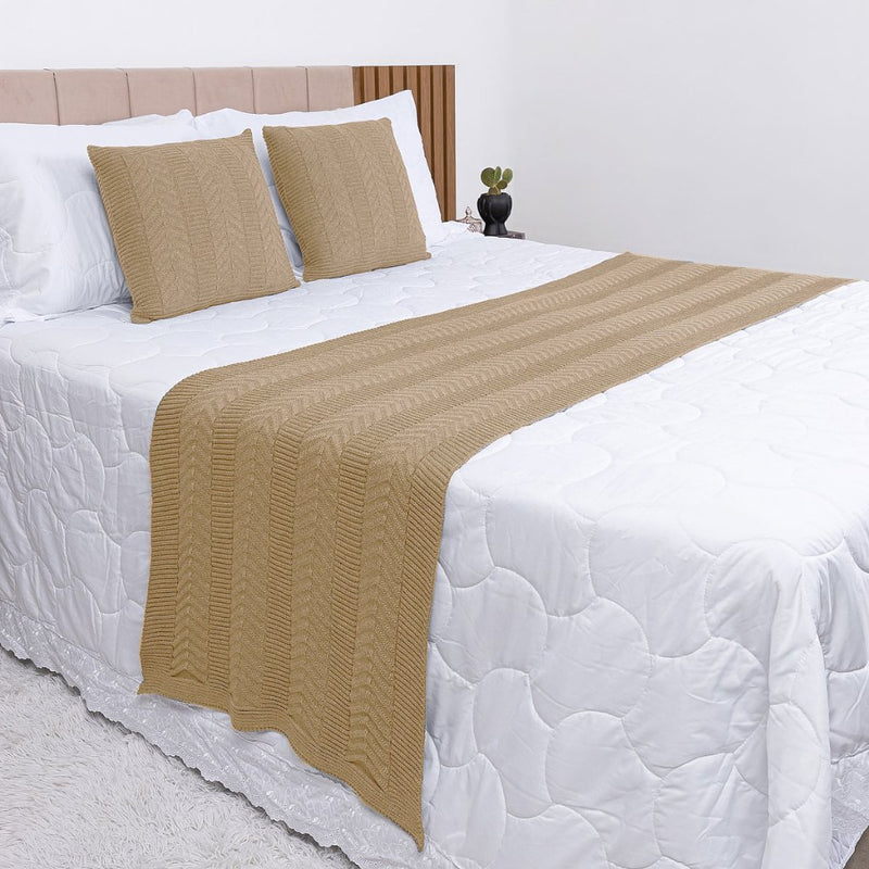 Kit Peseira Cama Casal Queen Trico Manta Decorativa +2 Capas - Cactos Express