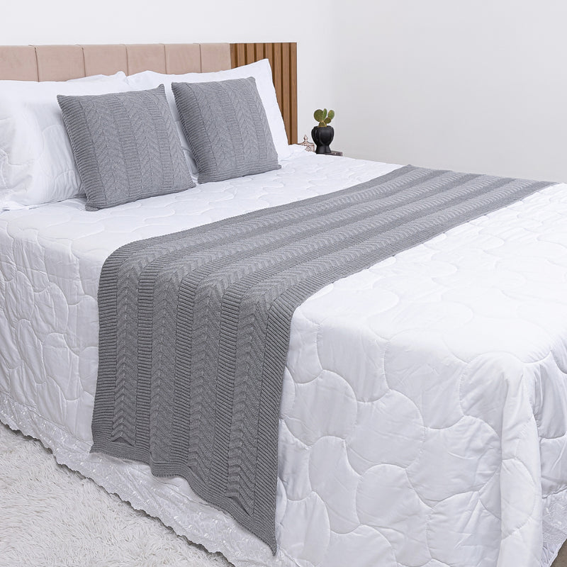 Kit Peseira Cama Casal Queen Trico Manta Decorativa +2 Capas - Cactos Express